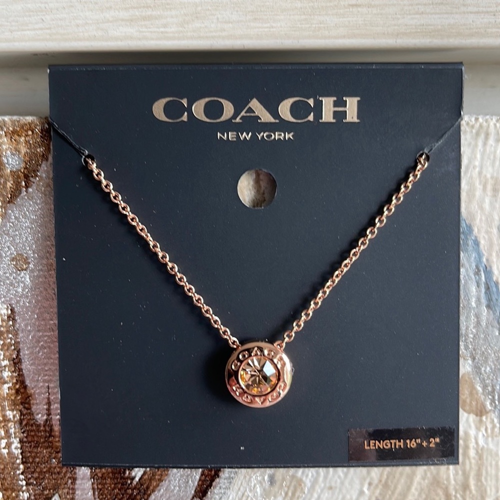 COACH Crystal Pendant Necklace Rose Gold NEW!